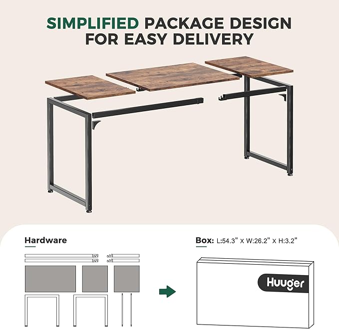 Huuger Computer Desk 70 Inch Office Desk Gaming Desk with Storage Writing Desk Work Desk for Home Office Study Long Simple Desk Large Legroom Metal Frame Rustic Brown