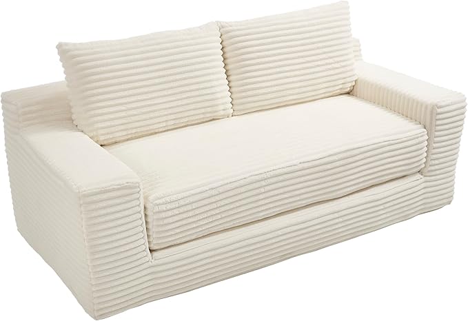 KIVENJAJA 70.87 Boneless Loveseat Sofa Modern 2-in-1 Convertible Sleeper Sofa Comfy Cloud Loveseat Couch Corduroy Small Boneless Couches for Living Room Small Space Bedroom Beige