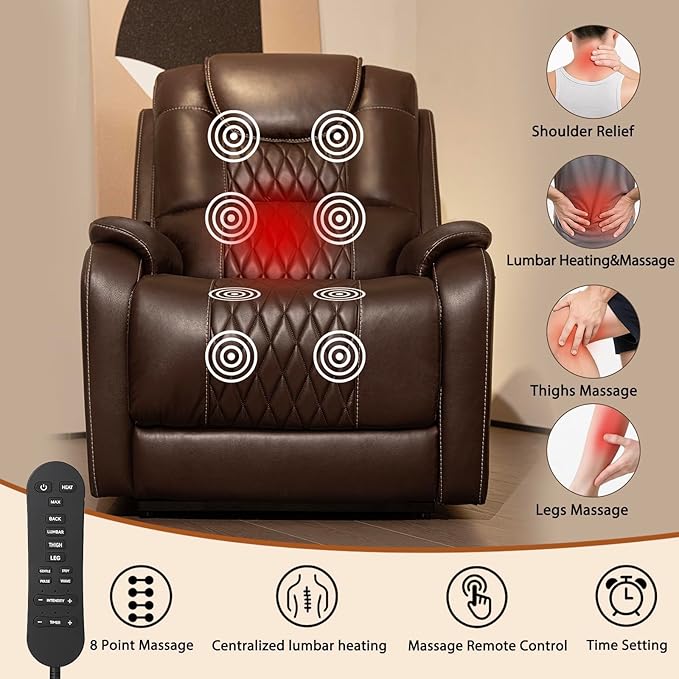 EONIX Triple Motor Lay Flat Power Lift Recliner Chair for Elderly with Massage 400lbs Electirc Lift Chair for Living Room Independent Adjustable Backrest Headrest Extended Footrest Dark Brown
