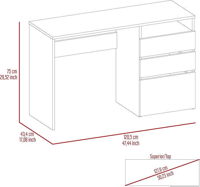 Home Office Desk Writing Computer Desk Three DrawersOverall Dimensions: 47.44 W x 17.08 D x 29.52 H