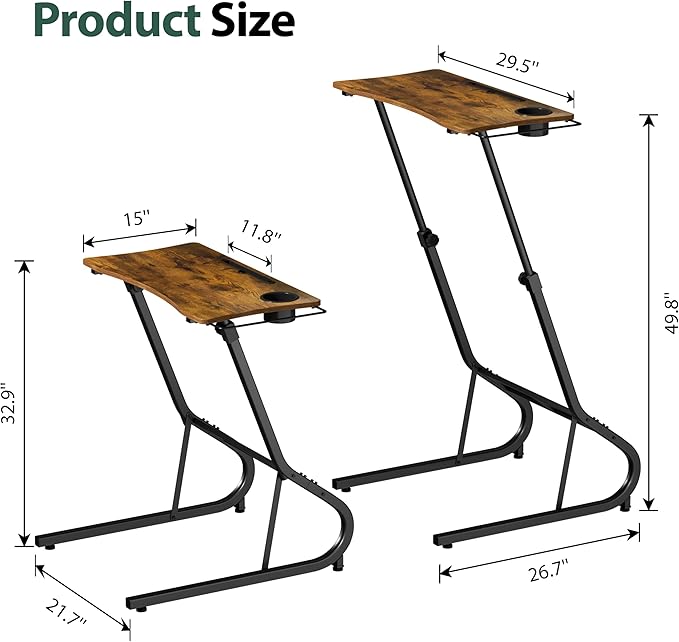 GRLEAF Adjustable Height Standing Desk for Walking Pad Treadmill Desk for Laptop with Cup Holder Desk for Bike/Cycling Used for Bedrooms and Offices (Rustic Brown)