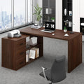 HSH Walnut Home Office Desk L Shaped with Drawers Reversible Wood Computer Desk Table for Executive Work Writing Study Gaming Rustic Corner L Desk with Storage Cabinet Shelves for Bedroom 55 Inch