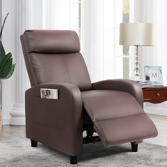 Furniwell Massage Recliner Chair for Living Room Adjustable PU Leather Reclining Chair Home Theater Seating Modern Winback Single Sofa for Adults with Footrest (Leather Brown)