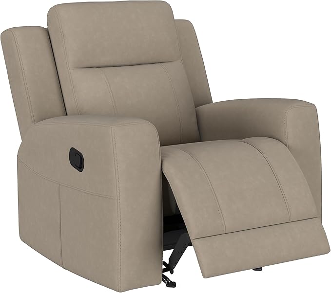 Coaster Home Furnishings - Brentwood - Leatherette Upholstered Rocker Recliner Chair with Manual Recline Lever Track Arms and Attached Cushions - Living Room - 37-Inch - Taupe - 610283