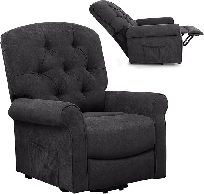 Giantex Power Lift Chair Electric Recliner for Elderly Adjustable Backrest Footrest Heavy Duty Motorized Living Room Chair Sofa with Side Pocket Remote Control Power Lift Recliner (Black)