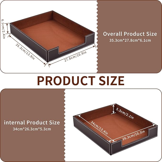 Leather Letter Tray Office Supplies Desk Organizer for Mail Paper Files Magazines Jewelry CosmeticsLuxury Letter Holder&ampMultipurpos Stackable Office Desktop Storage BoxCoffee