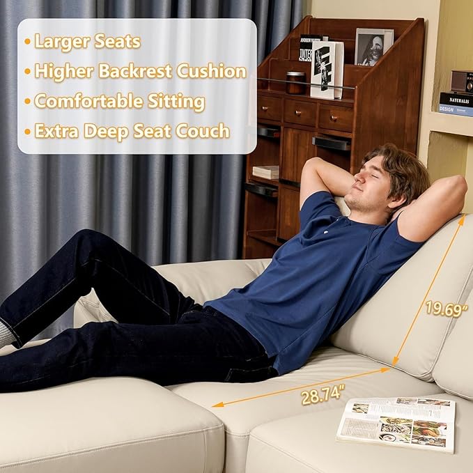 EASE MOOSE Leather Sectional Couch Oversized Modular Sectional Sofas Wide Deep Seat Modular Couch Scratch Resistant Faux Leather Material L Shaped Sofa for Big Spaces Beige