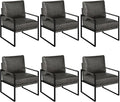 CANMOV Mid Century Modern Accent Chair Set of 6 Breathable PU Leather Armchair with Removable Cushion Comfy Living Room Chairs with Sturdy Metal FrameThicker Backrest for Living RoomDark Grey
