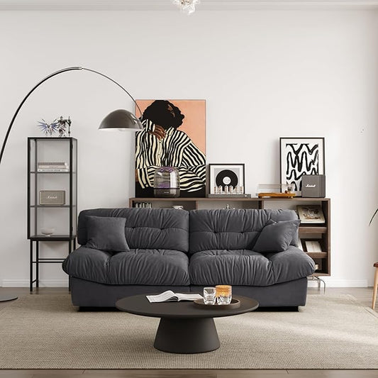 JACH 89 Oversized Deep Sectional Couch Minimalist Love Seat Couches Sectional Sofas with Thick Cushion Comfy Corduroy Sofa with Two Pillows for Living Room Apartment Office Grey