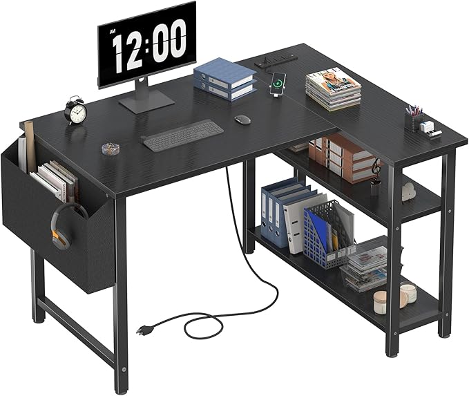 DLisiting Small L Shaped Gaming Desk with Shelves 40 Inch Small Corner Computer Gaming Desk for Boys Teens Bedroom Study Work PC Desks for Home Office Bedroom Black
