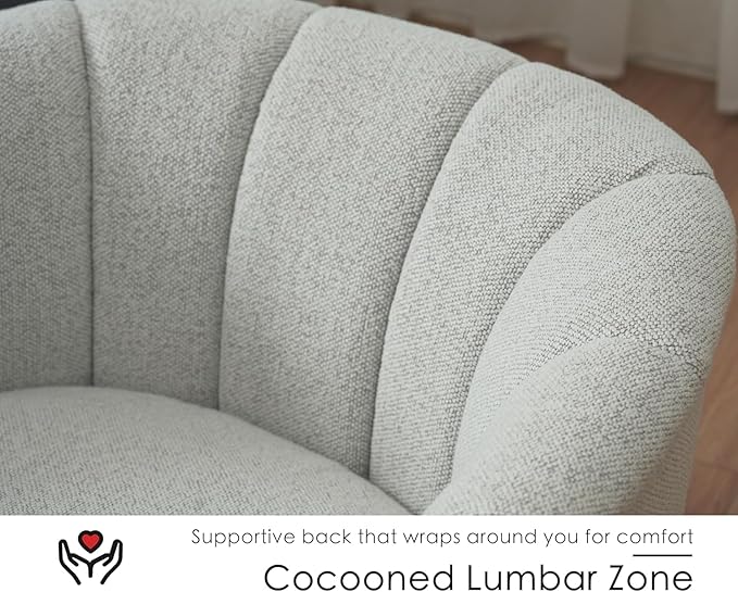 SITJOY Swivel Accent Chair Mid Century Modern Barrel Armchair with Solid Ash Wood Base Upholstered Chair for Living Room Bedroom Fabric in Ivory Set of 2