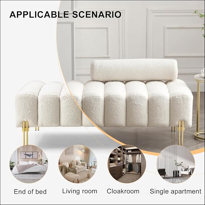 53.2 Modern Loveseat Sofa CouchUpholstered Couch Bench with Golden Legs and Adjustable BackrestSherpa Small Couches for Living Room Bedroom Office (Beige)