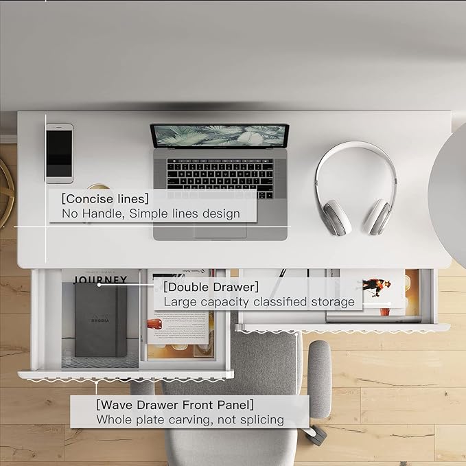 Modern Multi-Purpose Desk White &amp Antique Brass 43 L x 15.75 W 2 Large Drawers Computer/Vanity/Study Adult Size