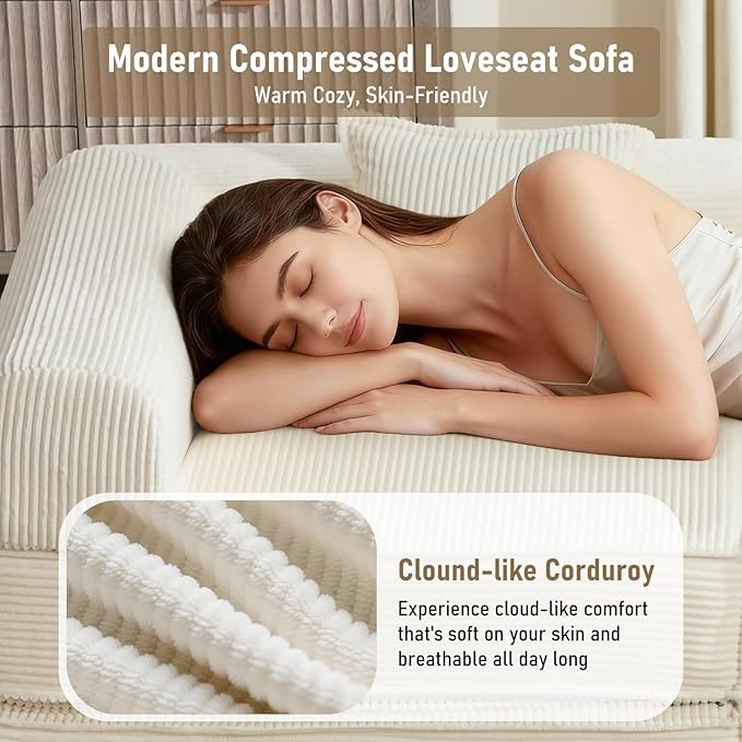 78 Convertible Sleeper Sofa Bed Modular Corduroy Couch with 2 Pillows Compressed Floor Sofa for Living Room Bedroom (Beige)