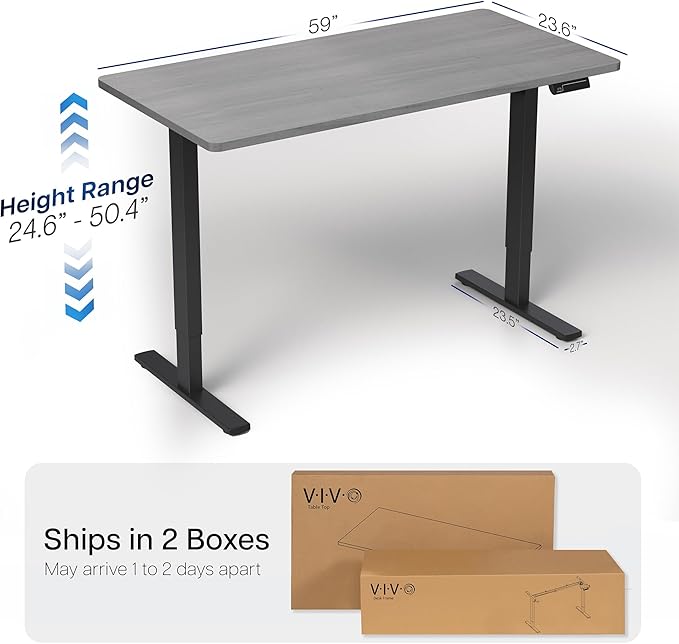 VIVO Electric 60 x 24 in Dual Motor Sit Stand Desk Memory Height Adjustment 2B Series Dark Gray Top Black Frame DESK-KIT-2B6G