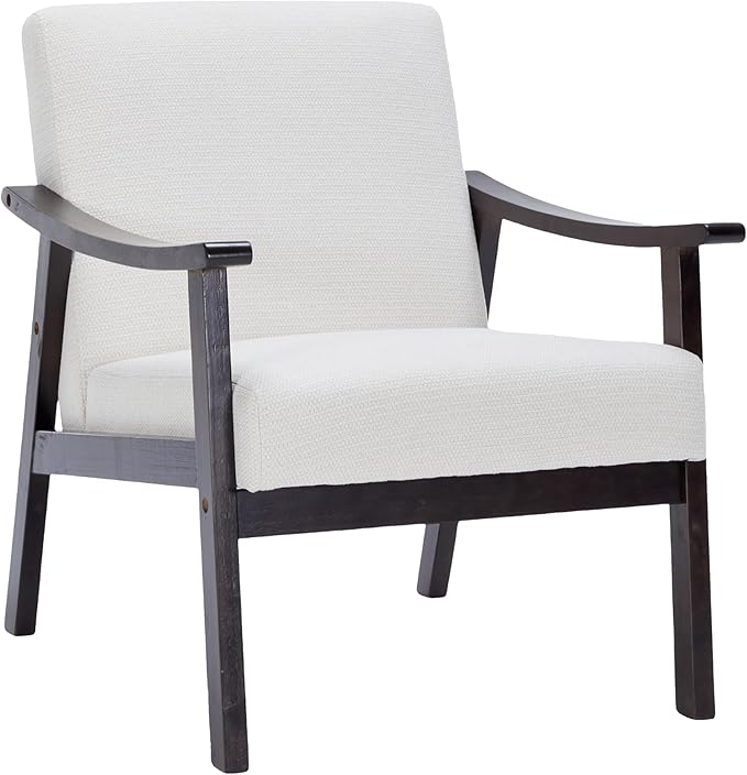 Medieval High Back Armchair Modern Accent Chair with Upholstered Seat Solid Wood Legs Comfortable Lounge &amp Reading Chair for Living Room Bedroom Home Office (White)