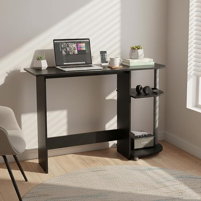 WC Redmon Black Computer Laptop Media Home Office Desk Woodgrain Finish Full5505BK