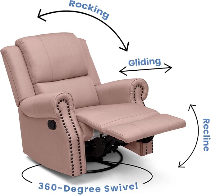 Delta Home Denham Recliner Glider Swivel Chair Adult Wood Blush