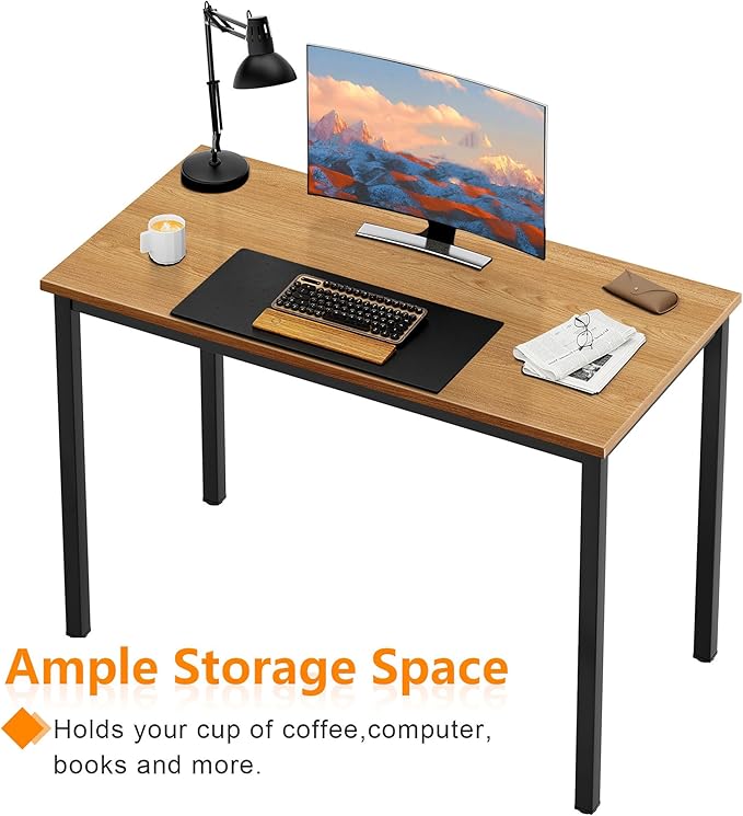 SogesGame 31.5 Inch Small Desk Computer Desk Modern Simple Gaming Desk Home Office Desks Writing Study Table Desks for Home Office Black Metal Frame Teak