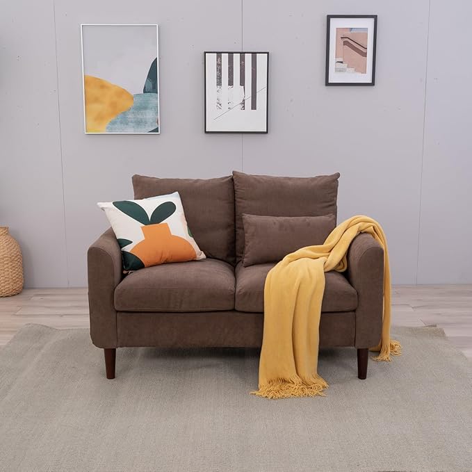 Panana Convertible Sectional Sofa CouchL-Shaped 2 or 3-Seat Sofa Sectional with Reversible Ottoman for Small Living Room Apartment (Brown Linen Fabric 2 Seater ONLY - Curved arms)