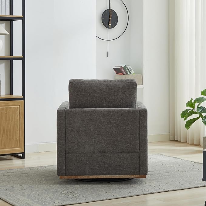 360° Swivel Accent Chair Square Modern Comfy Chair with Metal Base &amp Thicked Cushion Upholstered Lounge Reading Armchair Cloud Sofa Chairs for Living Room Bedroom Office Club(Chenille Charc