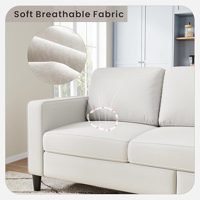 Sectional Sofa and Couches for Living Room 78'' Beige 3 Seat L-Shaped Couch with Movable Ottoman Comfy Linen Convertible Sectionals Sofas with Chaise for Apartment Dorm Small Space