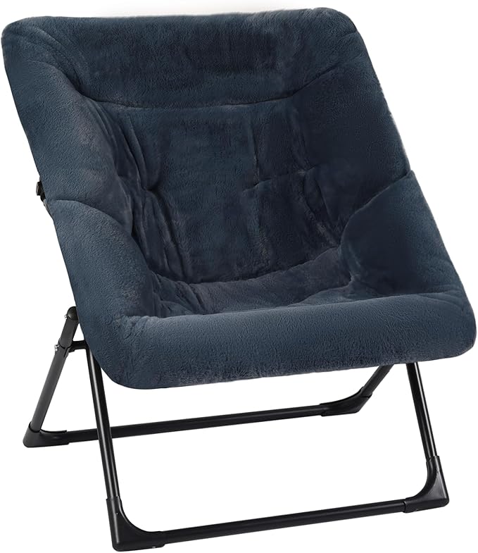 Comfy Saucer Chair for Adults Soft Faux Fur Bedroom Chair Accent Dorm Chairs Flexible Living Room Reading Chairs Oversized Folding Seat for Teens X-Large Navy Blue