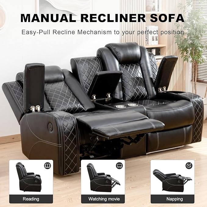 COMHOMA Power Living Room Furniture SetsElectric Recliner Chair with LED LightSectional Sofa Loveseat with Wireless ChargingSpacious Storage Cup Holeders2
