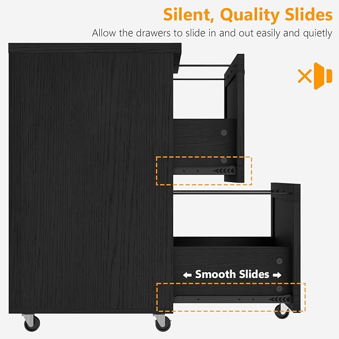 Vabches Farmhouse File Cabinet with 2 Drawers Vertical Filing Cabinet on Wheels for Letter/A4 Size Hanging Files Mobile File Cabinets Printer Stand for Home Office Black