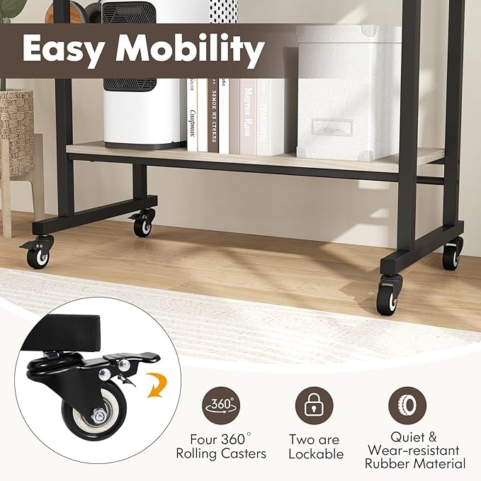 Tangkula Rolling Computer Desk Cart with Keyboard Tray Mobile Portable Laptop PC Desk with CPU Stand &amp 3 Hooks for Sofa &amp Bed Compact Small Desk on Wheels for Small Spaces (Grey)