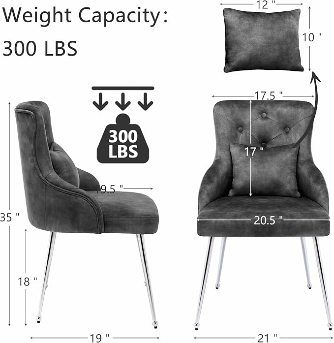 Velvet Vanity Chairs Upholstered Makeup Accent Reading Chair Office Desk Vanity Stool Chairs with Metal Legs for Kitchen Bedroom Living Room Dark Grey