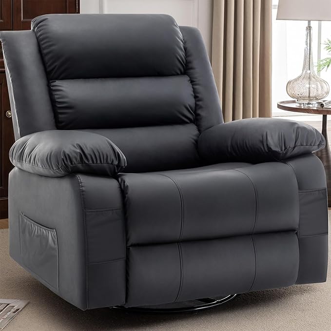 Recliner Chair Wide Rocker Chair Pet-Friendly Design Large Rocking Chair with Massage and Heat360°Swivel Nursery Rocking Chair Oversized Recliner for Adults Black Reclining Sofa for Living Room