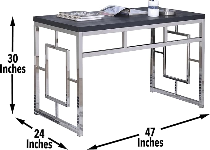 Steve Silver Furniture Alize Desk 47-Inch Rectangular Contemporary Style Desk Home Office/Laptop/Work Desk Chrome Base 47 L x 24 W x 30 H Charcoal