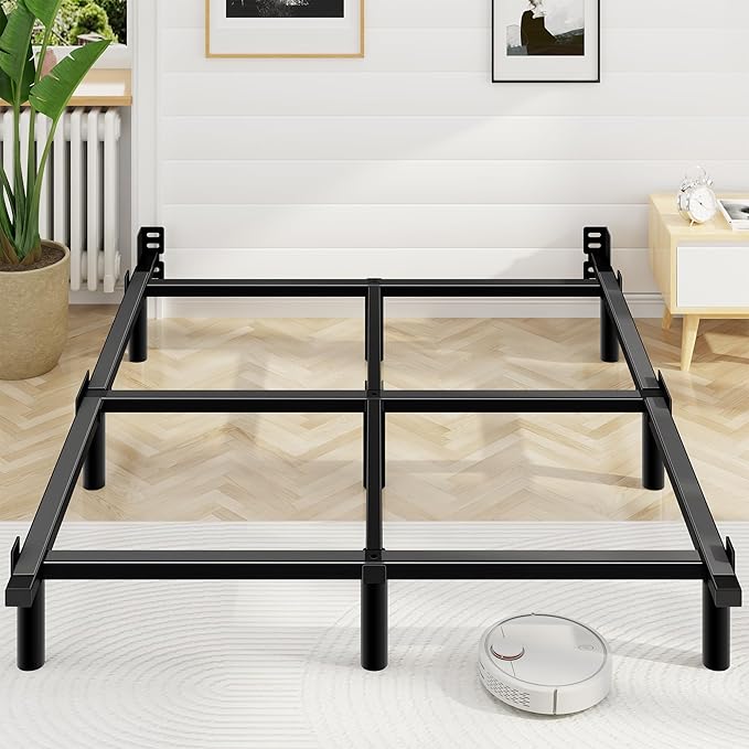 Queen Bed Frame 7 Inch Basics Metal Bed Frame Heavy Duty 9-Leg Base for Box Spring and Mattress Noise-Free Easy Assembly Black
