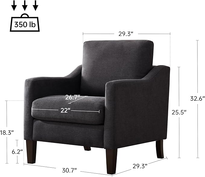 VKNOW Mid Century Modern Accent Chair Upholstered Living Room Chairs Armchair for Bedroom Comfy Reading Accent Chairs with Wood Legs for Living Room (1 Dark Grey)
