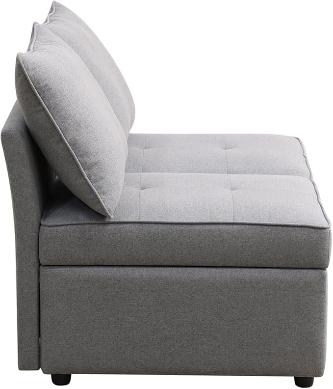 Convertible Ottoman Sofa with Storage Modern Sackcloth Futon Couch with 2 Pillows Adjustable Backrest Recliner Folding Loveseat for Living Room Apartment Dorm OfficeGrey