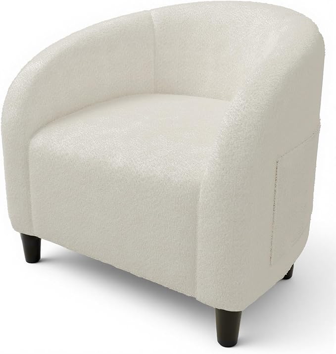 DEXSO Accent Barrel Chair Corduroy Club Chair with Cozy Backrest - Elegant Armchair for Living Room Bedroom Office &amp Reception Room Lightweight and Easy to Assemble-White