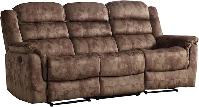 EBELLO Reclining Sofa for Living Room Extra Wide Modern Overstuffed 3 Seat Recliner Manual Sofa Chair Breathable Soft Fabric and Padded Seat Brown