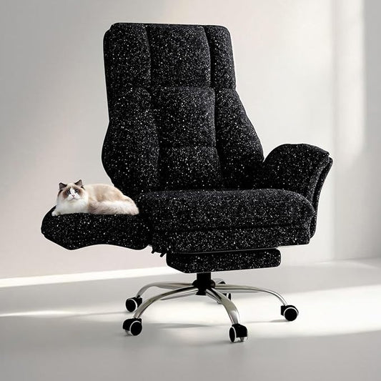 Big and Tall Office Chair Flip Armrests for Pets &amp Cross Legged Sitting Executive Ergonomic Computer Gaming Chair with Foot Rest Gliter Fabric Wide Seat Reclining Desk Chair