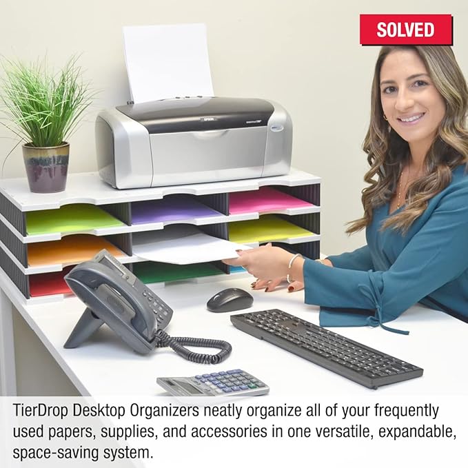 Ultimate Office TierDrop Desktop Organizer Document Forms Mail and Classroom Sorter. 9 Letter Size Compartments with Optional Add-On Tiers for Easy Expansion - Gray w/Black