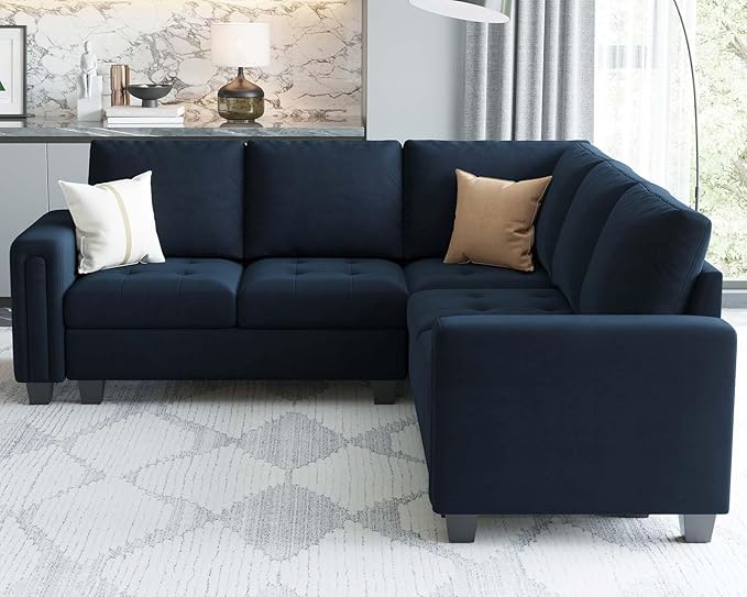 Belffin Velvet Modular Sectional Sofa Convertible Sectional Sofa Couch with Reversible Chaise L Shaped 4 Seater Corner Sofa Couch Blue