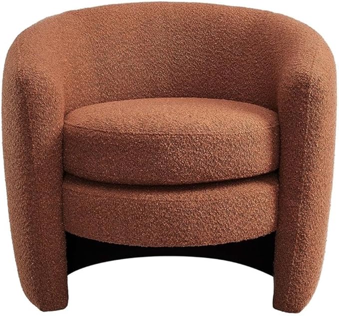 MAKLAINE Upholstered Boucle Fabric Curved Back Armchair Rust Finish Dense Foam Padding Removable Seat Cushion Fully Assembled Living Room or Bedroom Accent Chair