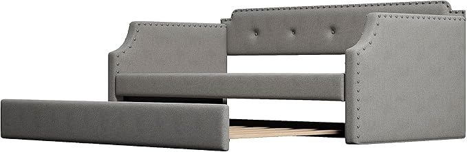 Flieks Twin Upholstered Daybed Linen Fabric Upholstered Tufted Sofa Bed with TrundleSofa Bed Trundle Daybed with Wood FrameGray