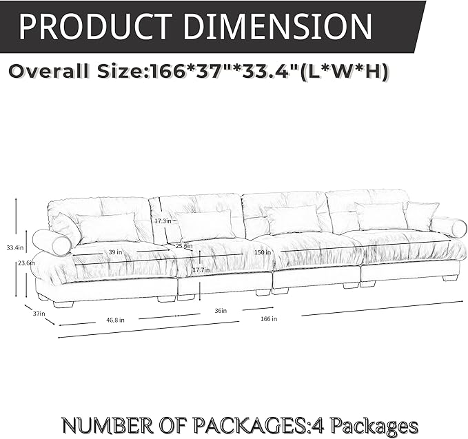 166 Modular Sectional SofaVelvet Upholstered Couches for Living Room4 Seater Camel Sofa Couch with Armrest &amp PillowsBig Comfy Cloud Couch with Deep Seats for Living RoomApartmentBedroom