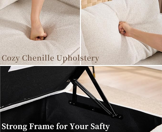 90 Inch Modular Sectional Sofa Couch 3 Seater Sofa with Storage Place Modern Cozy Cloud Convertible Sofa Couch for Living Room/Apartment Chenille Fabric Beige