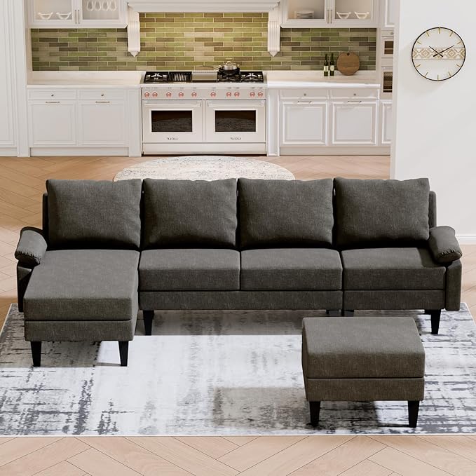 115 Modular Sectional Sofa U Shaped Sectional Comfy Couch for Living Room Convertible Modular Sofa Couch with Ottomans and Chaise High Supportive &amp Soft Sponge 6 Seats Brown