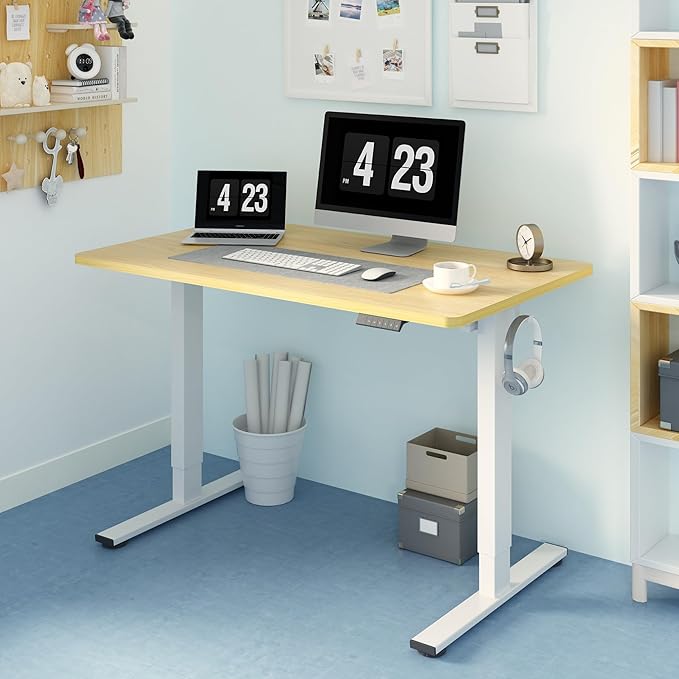 FLEXISPOT 60x24 One-Piece Electric Standing Desk 1 Thick Seamless Desktop for Home Office Study &amp Multi-Monitor Setup Maple