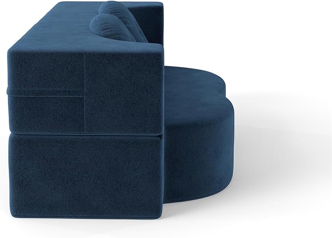 76 Plush Corduroy Convertible Sleeper Sofa Bed Modern Loveseat Sofa with 2 Pillows Compression Couch with Folding Mattress for Living Spaces Blue