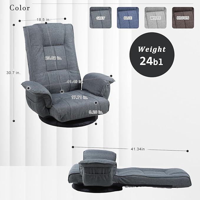360 Degree Swivel Floor Chairs for Adults Gaming Floor Chair with Back Support 14 Angles Adjustable Comfortable Floor Lounge Chair Folding Video Game Chairs Office Bedroom 201 (Dark Grey)