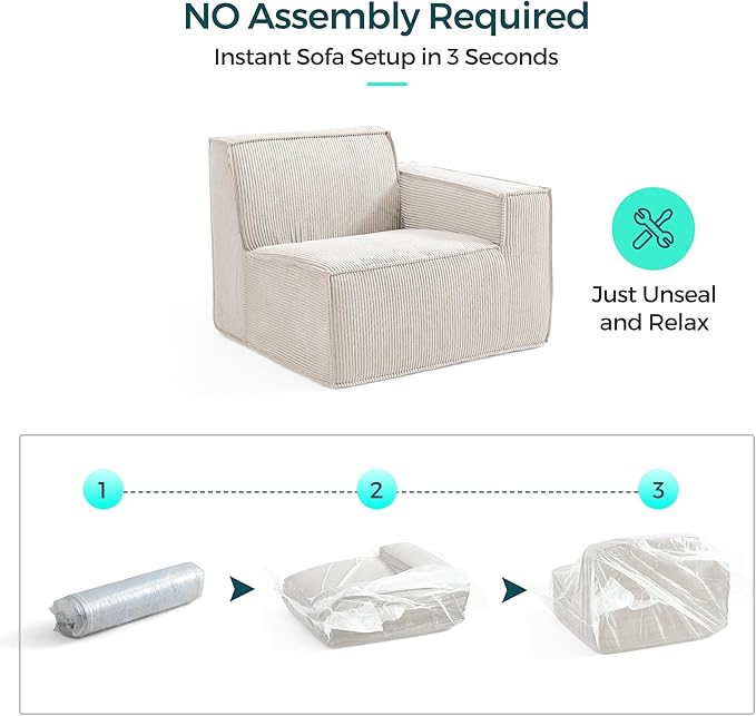LINSY HOME Modular Sectional Sofa 134 Boneless Couch U Shaped 4-Seat Sofa with 2 Movable Ottomans Corduroy Sectional Cloud Couches for Living Room No Assembly Required Beige